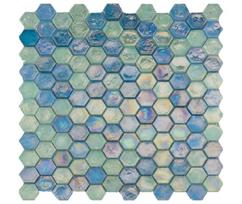 Hammered Hexagon Aqua Mix Glass Mosaic 23x23 Mosaic Glass Glass