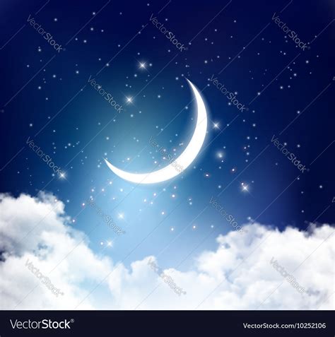 Night Sky Background With With Crescent Moon Vector Image