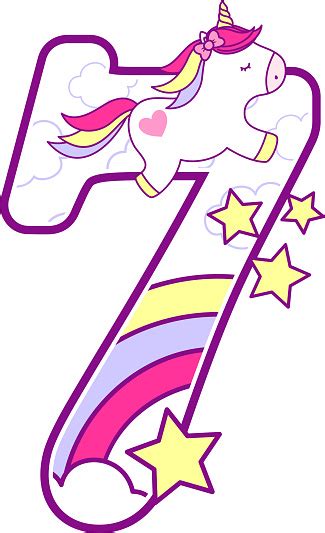 Number 7 With Cute Unicorn And Rainbow Stock Illustration Download Image Now Istock