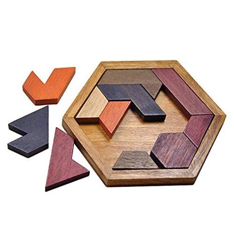 Techecho Magnetic Building Blocks Wooden Polygon Tangram Jigsaw Puzzles