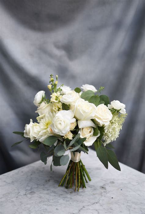 Medium White And Creamy Toned Bride Bouquet Accented With Eucalyptus