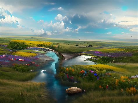 A Gorgeous Beautiful Amazing Landscape With A River Running Through A