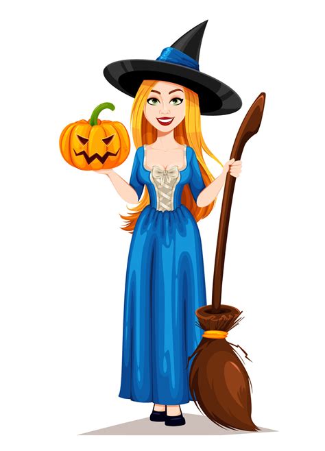 Feliz Halloween Hermoso Personaje De Dibujos Animados De Brujas