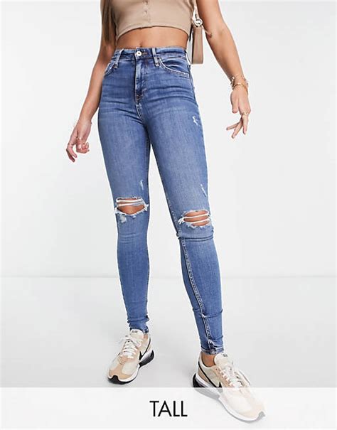 River Island Tall High Rise Skinny Jean In Blue Asos