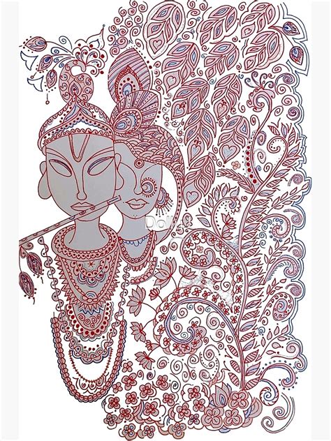 Artistic Indian Traditional Madhubani Painting Of Radha Krishna Greeting Card