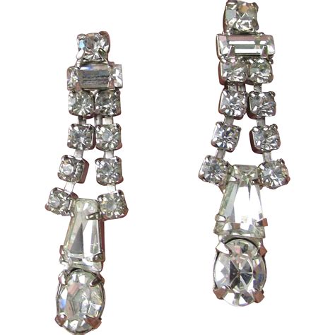1950s Vintage Signed Weiss Dangle Rhinestone Earrings From Crystazzle