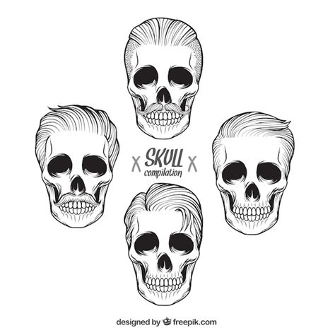 Premium Vector Collection Of Hand Drawn Male Skulls