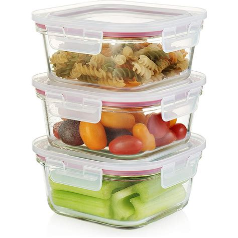 Komax Glass Food Storage Containers Square With Snap Locking Lids 27 Oz Set Of 3