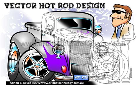 Art And Technology Custom Hot Rod Truck Vector Design And Wireframe