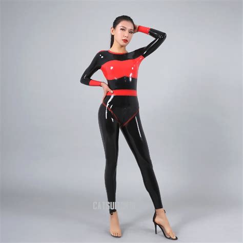 Custom Sexy Bodysuit Natural Latex Slim Jumpsuit Long Sleeves Round