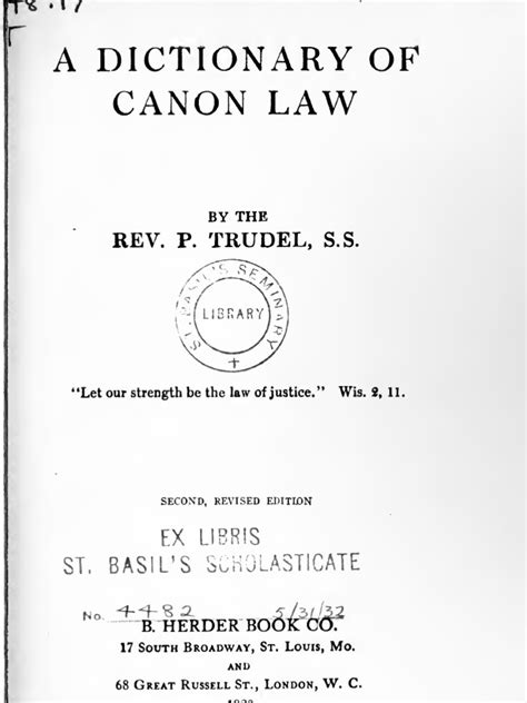 A Dictionary Of Canon Law Baptism Catholic Church