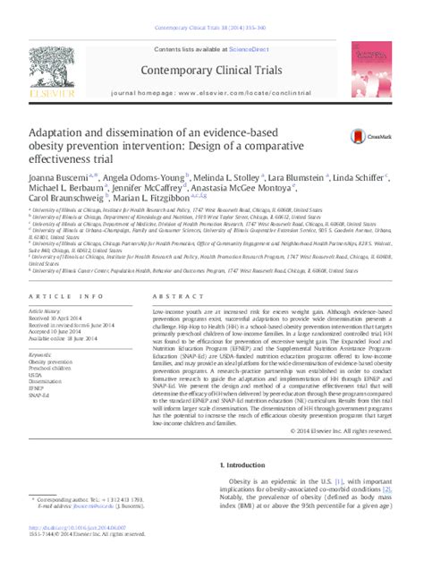 Pdf Adaptation And Dissemination Of An Evidence Based Obesity Prevention Intervention Design