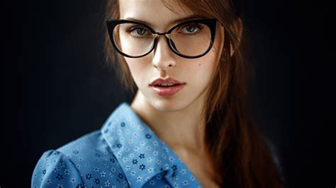 Wallpaper Women With Glasses Shirt Face Portrait Bokeh Georgy