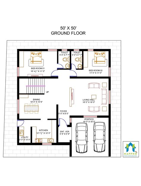 Floor Plan For 50 X 50 Plot 5 Bhk 2500 Square Feet278 Squareyards