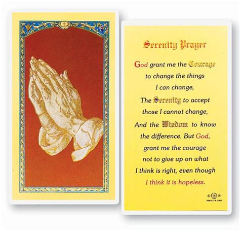 Serenity Prayer Long Version Holy Card Josephs Inspirational