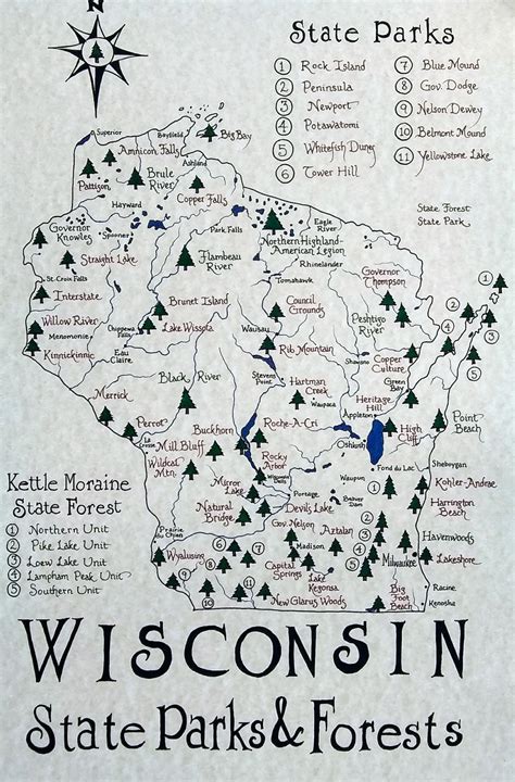 Wisconsin State Parks Map Etsy