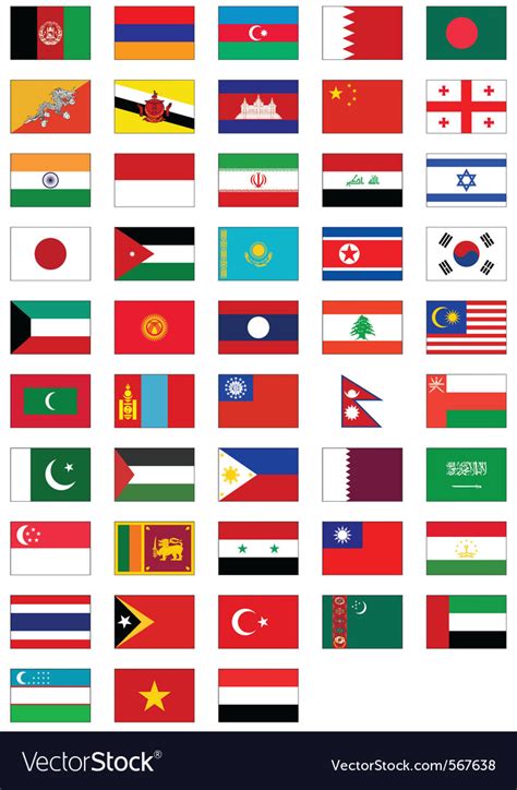 Flag Set Of All Asian Countries Royalty Free Vector Image