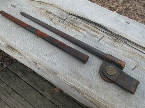 Antique Civil War Bayonet With Belt Holder And Leather Scabbard Monogrammed