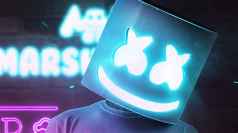 I love marshmallows the expression is super cool too like the details with the eyebrows. Wallpaper DJ Marshmello, dj, neon, 4K, Music #19770