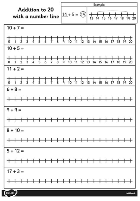Addition To 20 With A Number Line Activity Sheet Mathematics