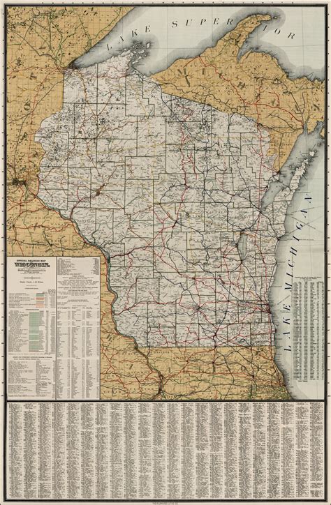 Official Railroad Map Of Wisconsin 1912 Prepared Under The Direction