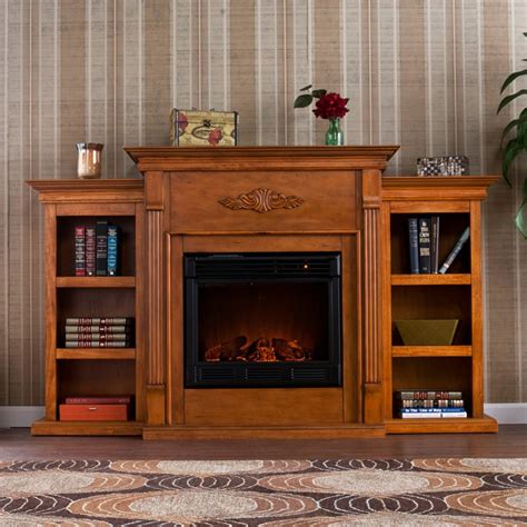 Southern Enterprises Tennyson Glazed Pine Electric Fireplace With
