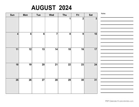 August 2024 Calendar With Holidays Calendarlabs