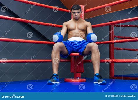 Boxeador Que Se Sienta En Ring De Boxeo Imagen De Archivo Imagen De