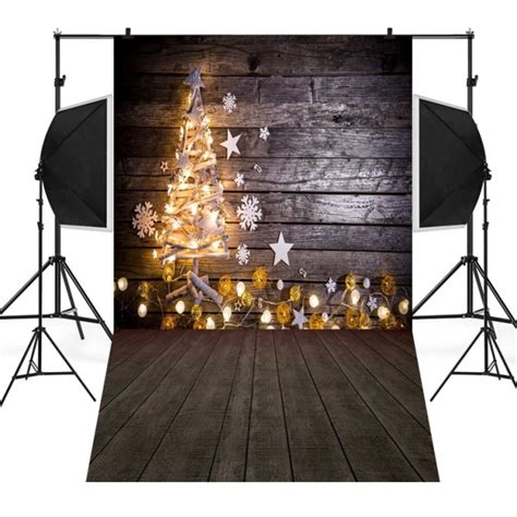 Attractive Christmas Tree Light Wood Floor Wall Christmas Backdrops