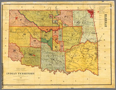 Indian Territory Oklahoma 1885 Map Restored Reproduction Shows