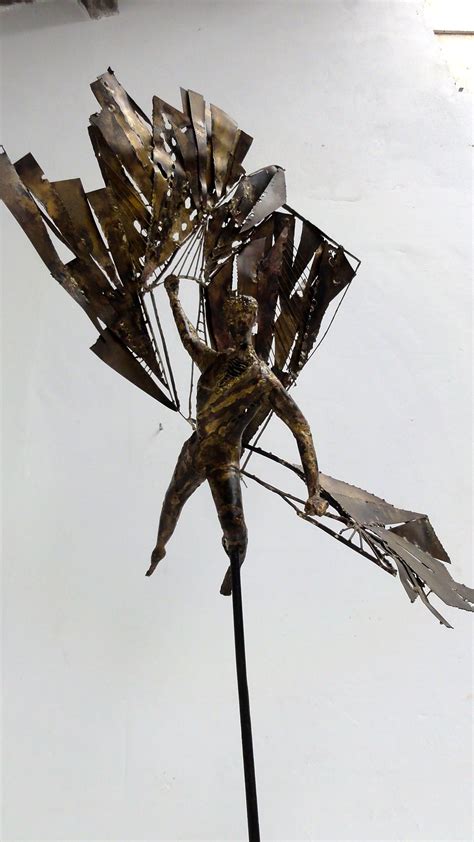 Impressive Artisan Made Icarus Brass And Steel Sculpture 1960s At