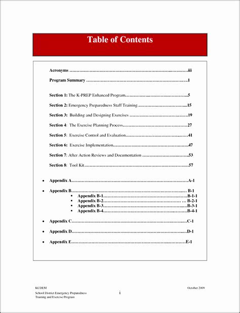 Table Of Contents Word Template Free Download