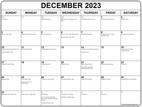 December 2020 With Holidays Calendar