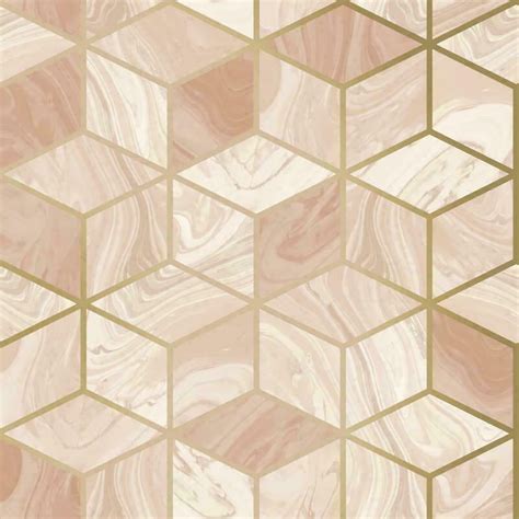 Rasch Marble Squares Wallpaper Geometric Diamond Cubes Metallic Geo Blush Pink 248951