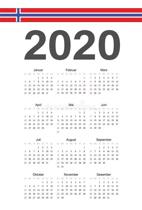 Set Of Norwegian 2020 2021 2022 Year Vector Calendars Stock Vector