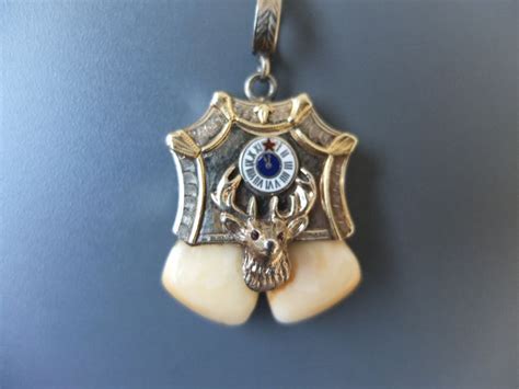 Elks Lodge 1353 BPOE Double Tooth Pendant Necklace Enamel Vintage 14k