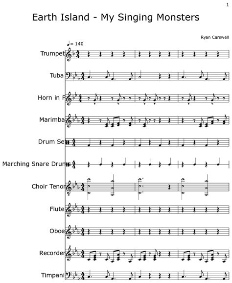 Earth Island My Singing Monsters Sheet Music For Trumpet Tuba