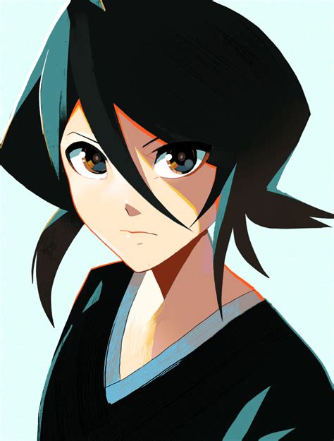 Nem Graphics Kuchiki Rukia Bleach Highres 1girl Aqua Background Black Eyes Black Hair