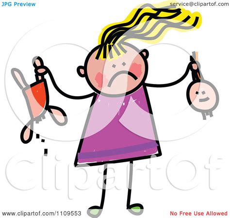 Clipart Stick Girl Holding A Broken Doll Royalty Free Vector