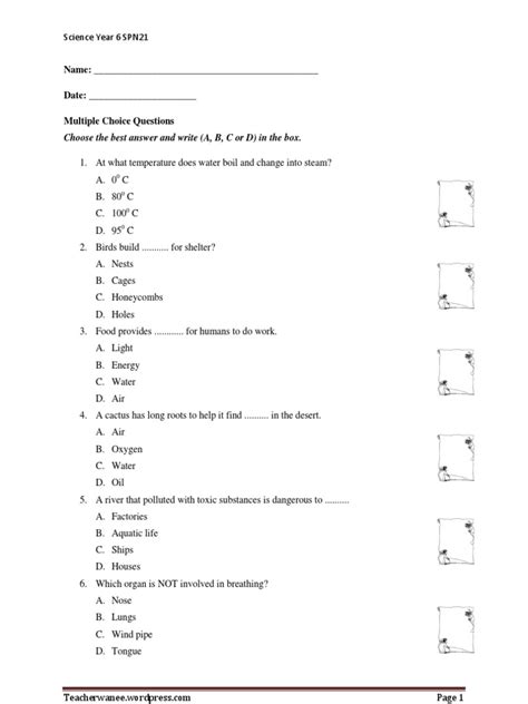 Expressions like yesterday, last week, two months ago, etc. Brunei SPN21 Year 6 Science Revision exercise 1 (Questions ...