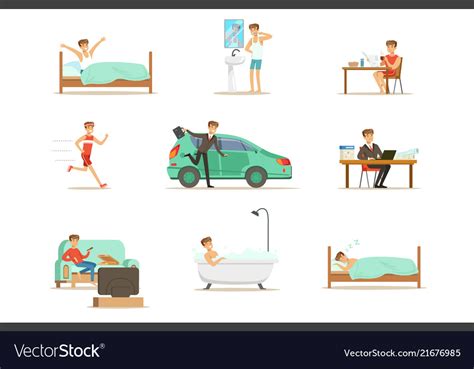 Modern Man Daily Routine From Morning To Evening Vector Image