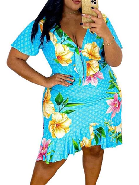Women Summer Floral Dress Short Sleeve Beach A Line Dress Sundress Plus Size ￡345