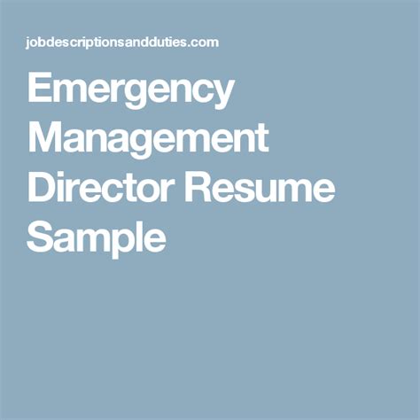 Emergency Management Director Resume Sample | Emergency ...