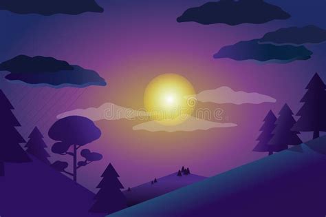 Sun In A Purple Sunset With Trees Stock Illustration Illustration Of