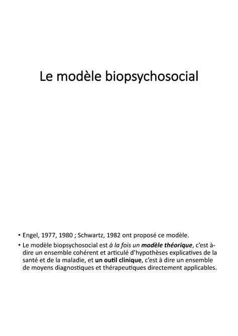 Mod Le Biopsychosociale Le Mod Le Biopsychosocial Engel Schwartz Ont