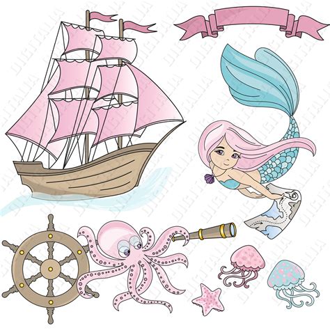 Mermaid Pirate Ship Clipart Mermaid Clip Art Little Mermaid Svg Files