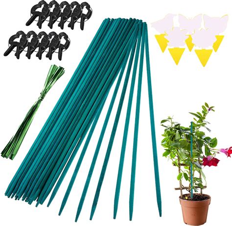 Plant Support Sticks Garden Stakes Pcs Cm Green Plant Stakes With Metallic Twist Ties