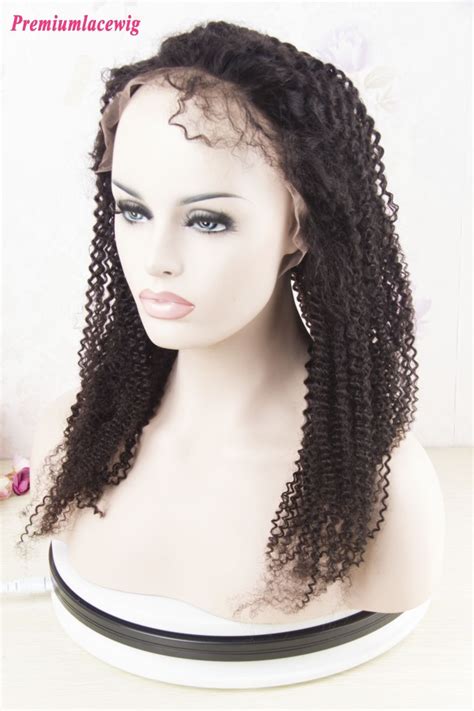 Afro Kinky Curly Indian Hair Full Lace Wig Natural Color 18inch
