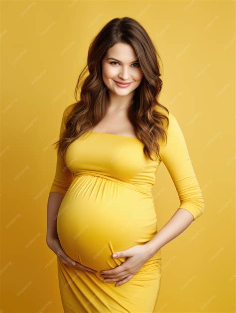 Premium Photo Portrait Of A Happy Pregnant Beauty Woman Touching Her