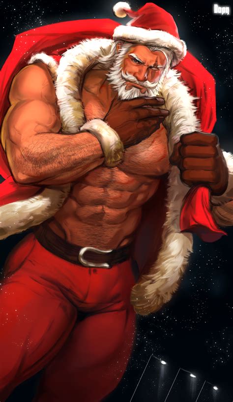 Santa Claus With Muscles Hombre Caricatura Barba Dibujo Silueta Hombre